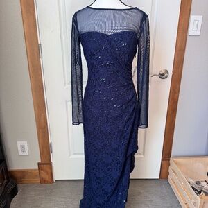 Ralph Lauren Fancy Dress sequin Long Sheer size 4 NWT Navy Blue